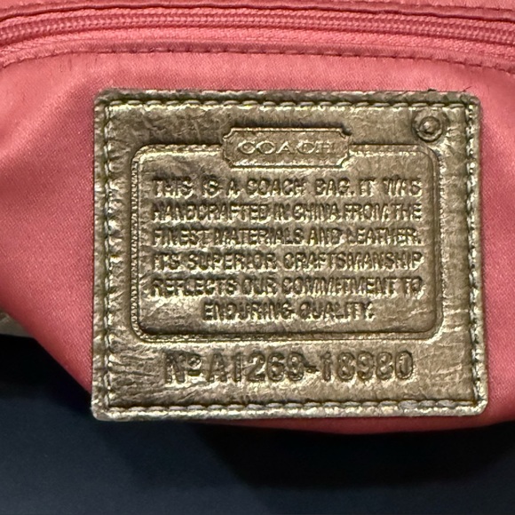 COACH 18980 Poppy Metallic Signature Canvas Push Lock Front Pocket Shoulder Bag - Picture 12 of 16